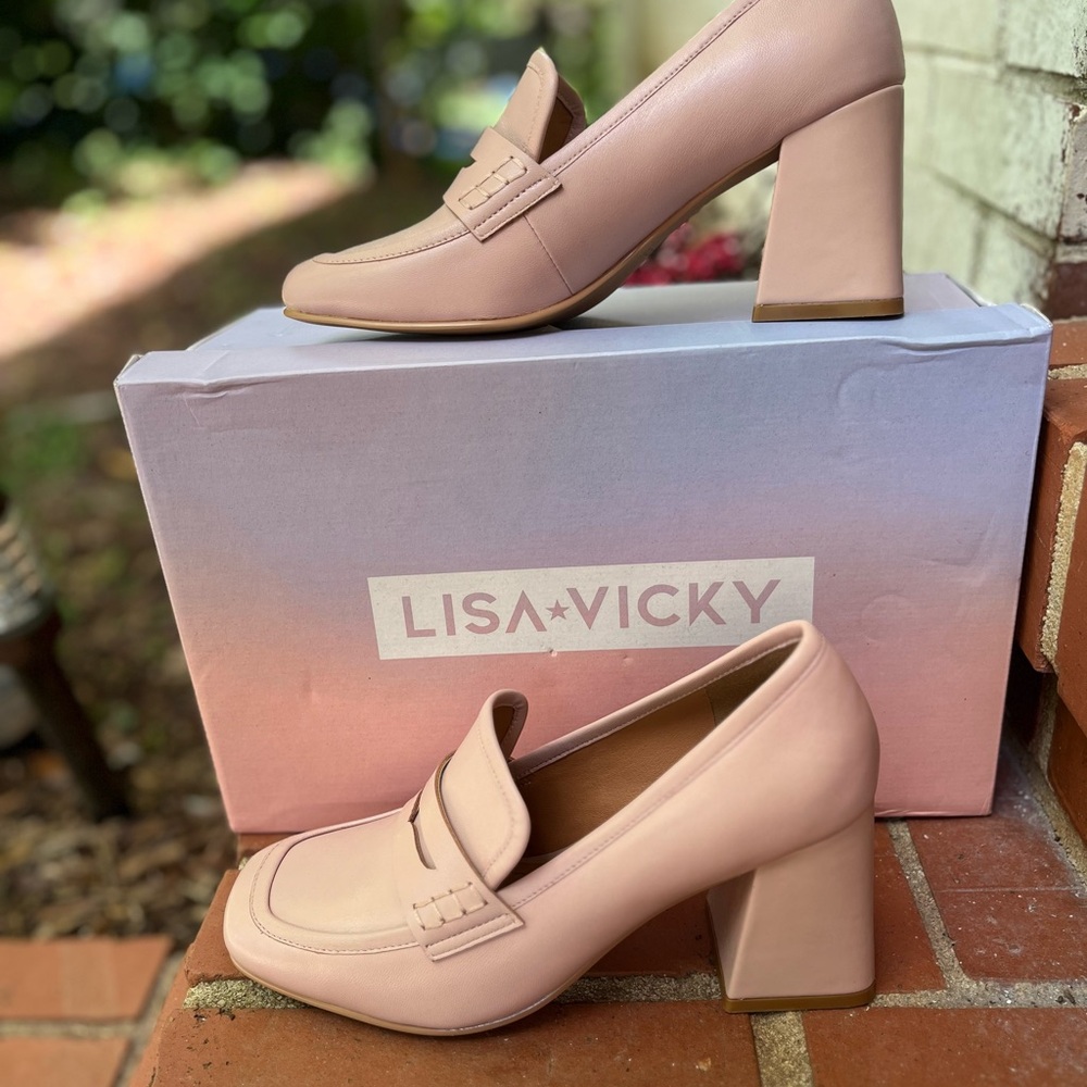 🆕 Lisa &Vicky Elegant Pink Block Heel Loafers 6